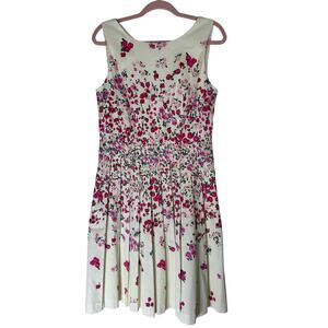 RSVP by Talbots Rose Garden Cream Pink Fit & Flare Boat Neck Pocket Dress Size 8